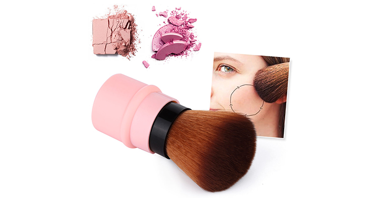 Yousha Custom Logo PS Handle Round Dense Telescopic Face Makeup Brush Retractable Pink Fluffy Makeup Brushes YC021