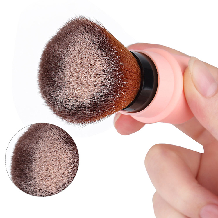 Yousha Custom Logo PS Handle Round Dense Telescopic Face Makeup Brush Retractable Pink Fluffy Makeup Brushes YC021