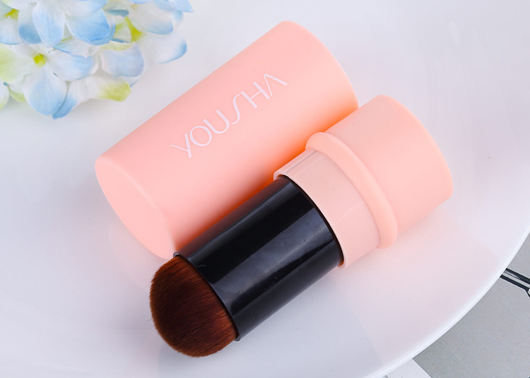 Yousha Custom Logo PS Handle Round Dense Telescopic Face Makeup Brush Retractable Pink Fluffy Makeup Brushes YC021