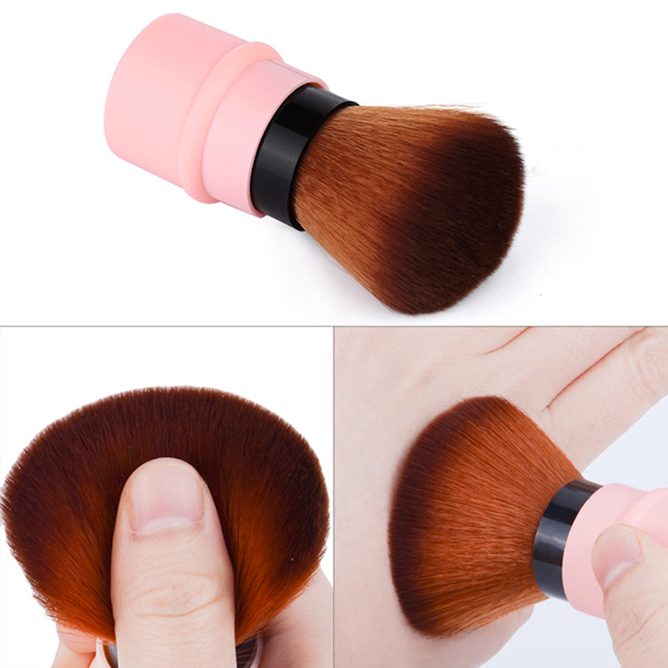 Yousha Custom Logo PS Handle Round Dense Telescopic Face Makeup Brush Retractable Pink Fluffy Makeup Brushes YC021