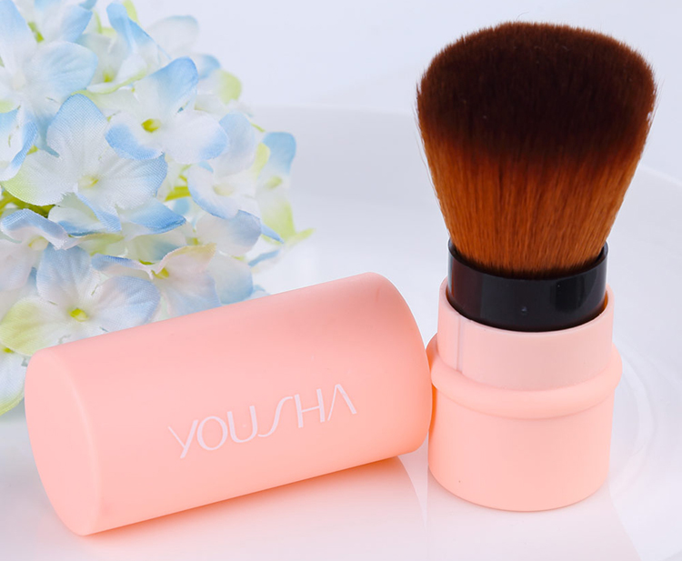 Yousha Custom Logo PS Handle Round Dense Telescopic Face Makeup Brush Retractable Pink Fluffy Makeup Brushes YC021