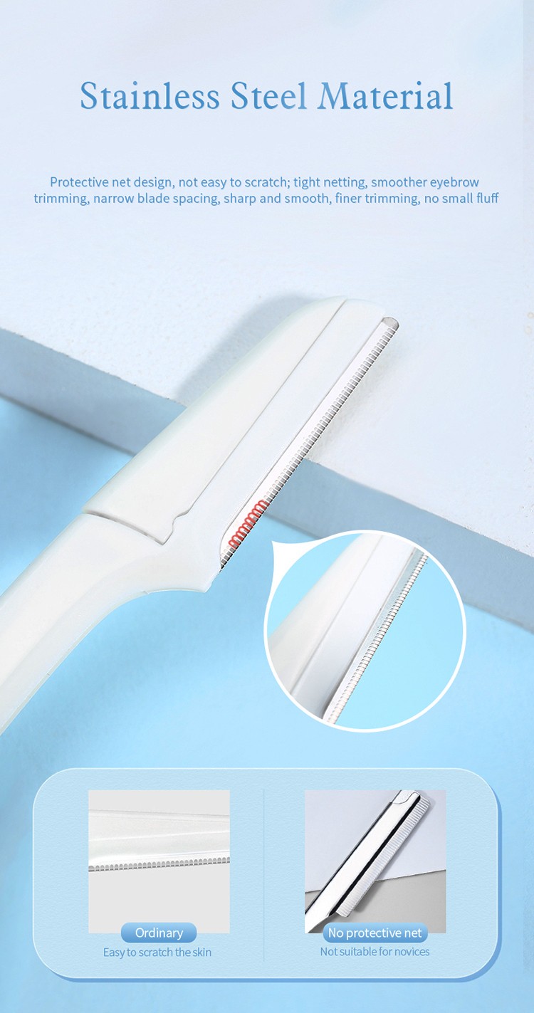 Yousha 3pcs Foldable Eyebrow Trimming Knife Protective Net Sharp Women Eyebrow Razor Safety White Eyebrow Shaver YX128