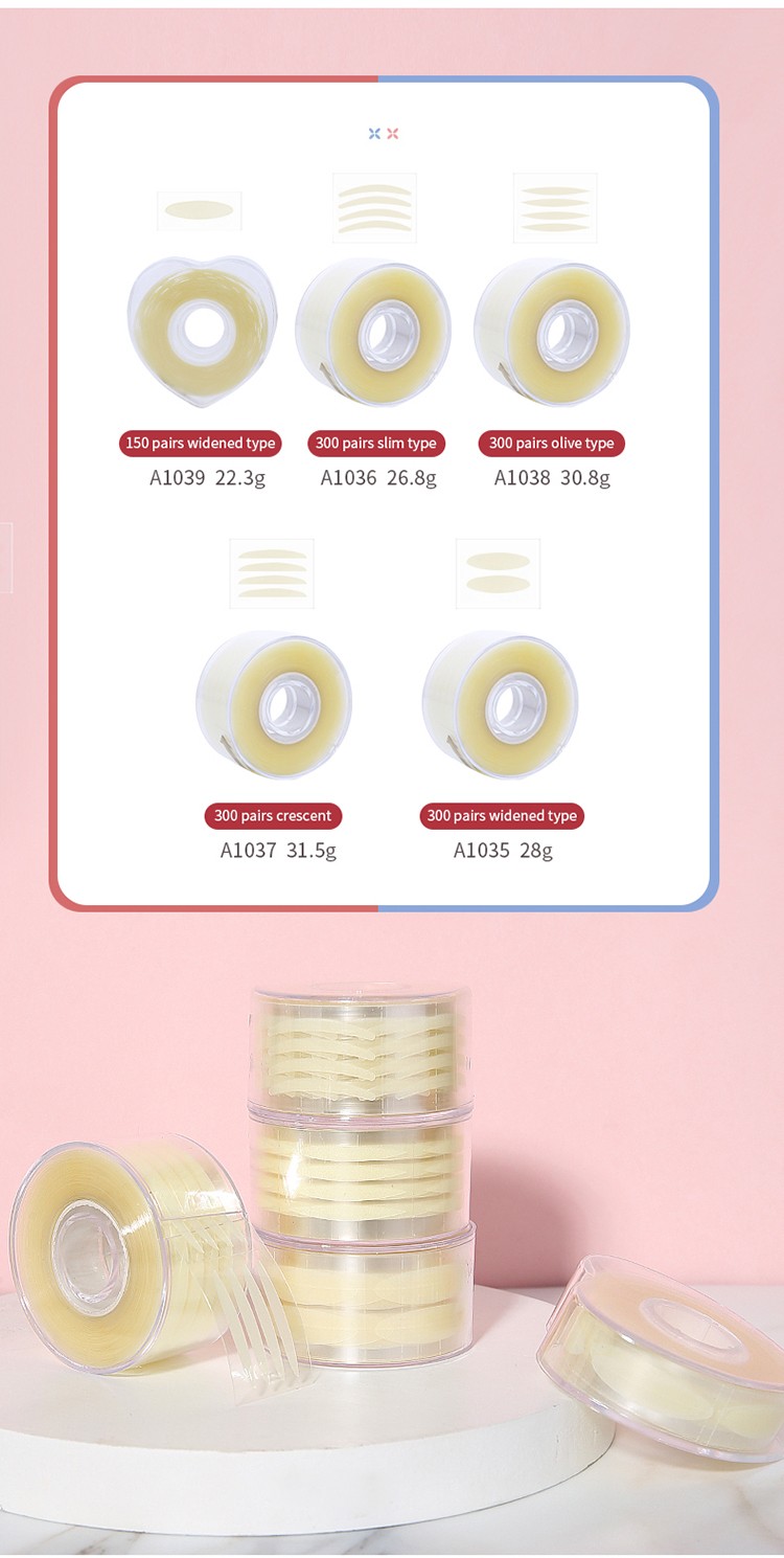 Lameila Single-sided Olive Partial PE 150/300pcs Roll Natural Invisible Waterproof Self Adhesive Double Eyelid Tape  A1035/A1036/A1037/A1038/A1039