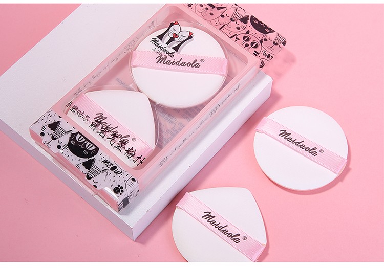 Maiduola round pointed cosmetic puff 2pcs factory custom logo OEM mini finger soft face powder puff small air makeup puff MDL056