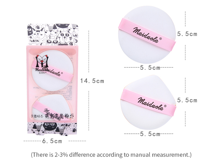 Maiduola round pointed cosmetic puff 2pcs factory custom logo OEM mini finger soft face powder puff small air makeup puff MDL056