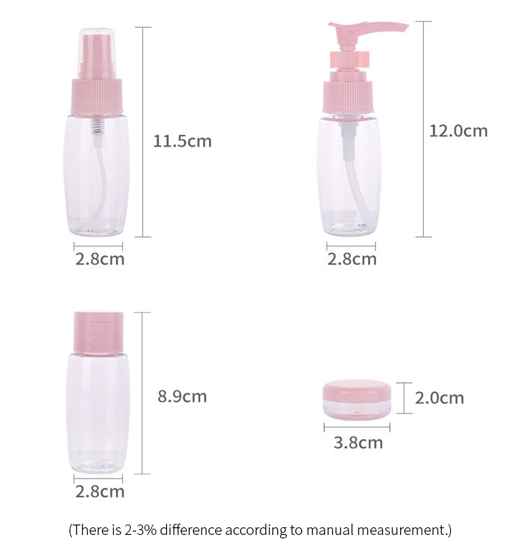 New Arrival Pink Lameila 6pcs Pet Travel Cosmetics Plastic Spray Lotion Bottles And Cream Jars Bottle Set