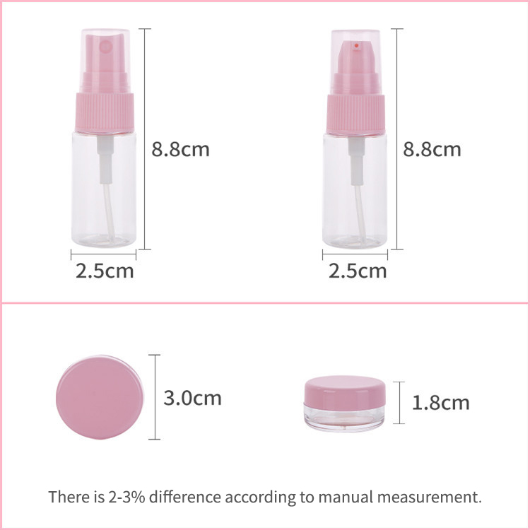 Hot Sale Eco-friendly Make Up Cosmetic Travel Bottle Kit 9pcs Lotion Spray Bottle Plastic Travel Set With Pink Lid MDL551