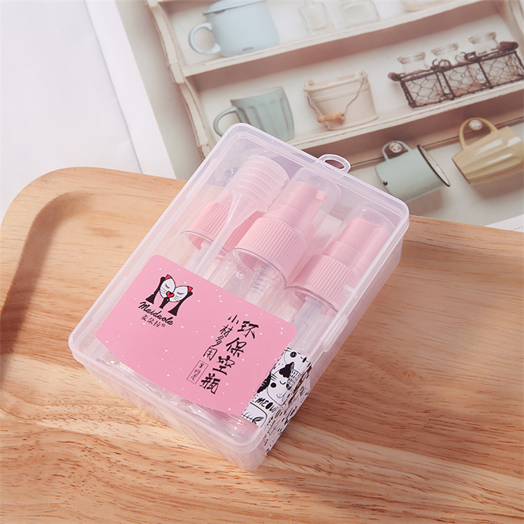 Hot Sale Eco-friendly Make Up Cosmetic Travel Bottle Kit 9pcs Lotion Spray Bottle Plastic Travel Set With Pink Lid MDL551