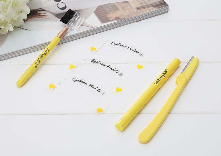 Factory wholesale Four-piece suit yellow eyebrow tool kit womens face brow razor with eyebrow stencil and comb Z010