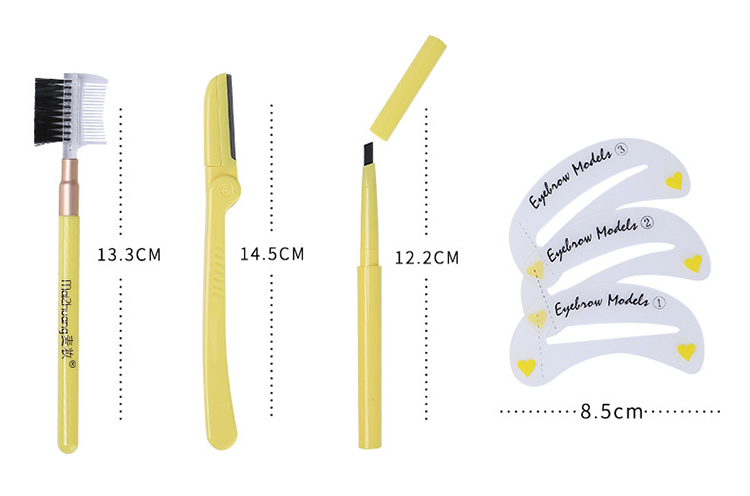 Factory wholesale Four-piece suit yellow eyebrow tool kit womens face brow razor with eyebrow stencil and comb Z010