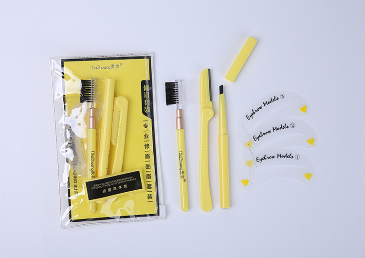 Factory wholesale Four-piece suit yellow eyebrow tool kit womens face brow razor with eyebrow stencil and comb Z010