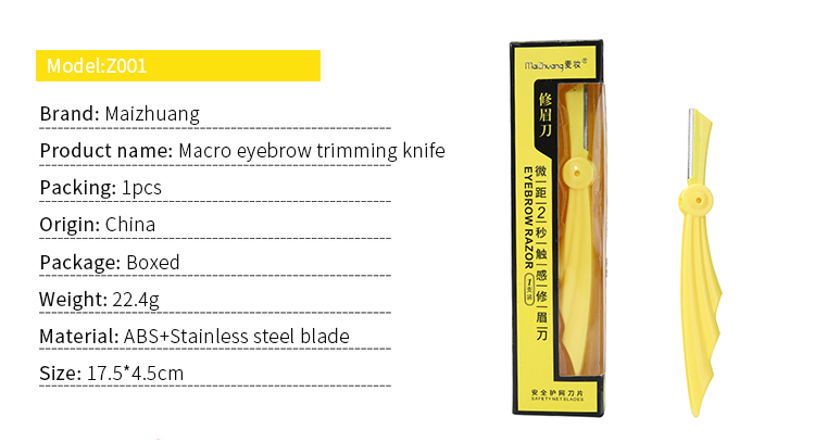 Factory Custom Amazon 1pcs Eyebrow Razor Stainless Steel Dermaplaning Blade Plastic Handle Eyebrow Trimmer Z001