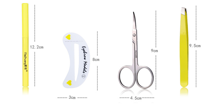 Factory wholesale Four-piece suit yellow eyebrow tool kit womens face brow razor with eyebrow stencil and comb Z011