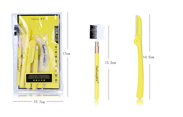 Factory wholesale Four-piece suit yellow eyebrow tool kit womens face brow razor with eyebrow stencil and comb Z011