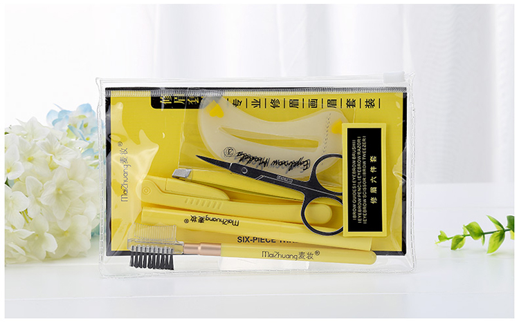 Factory wholesale Four-piece suit yellow eyebrow tool kit womens face brow razor with eyebrow stencil and comb Z011