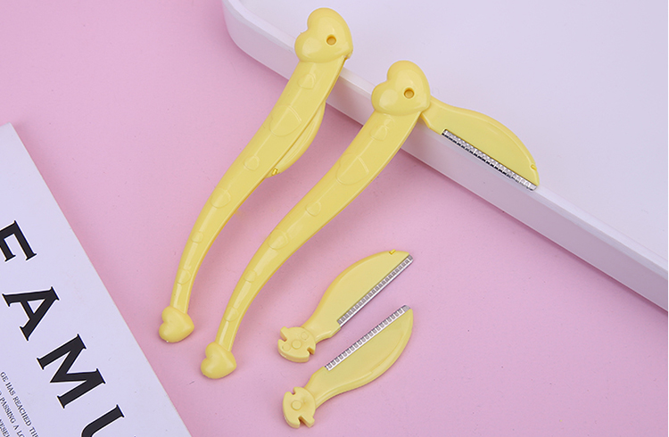 Factory Custom 1 2pcs Plastic Eyebrow Razor Shaper Stainless Steel Beauty Tool Foldable Eyebrow Trimmer Set Z041