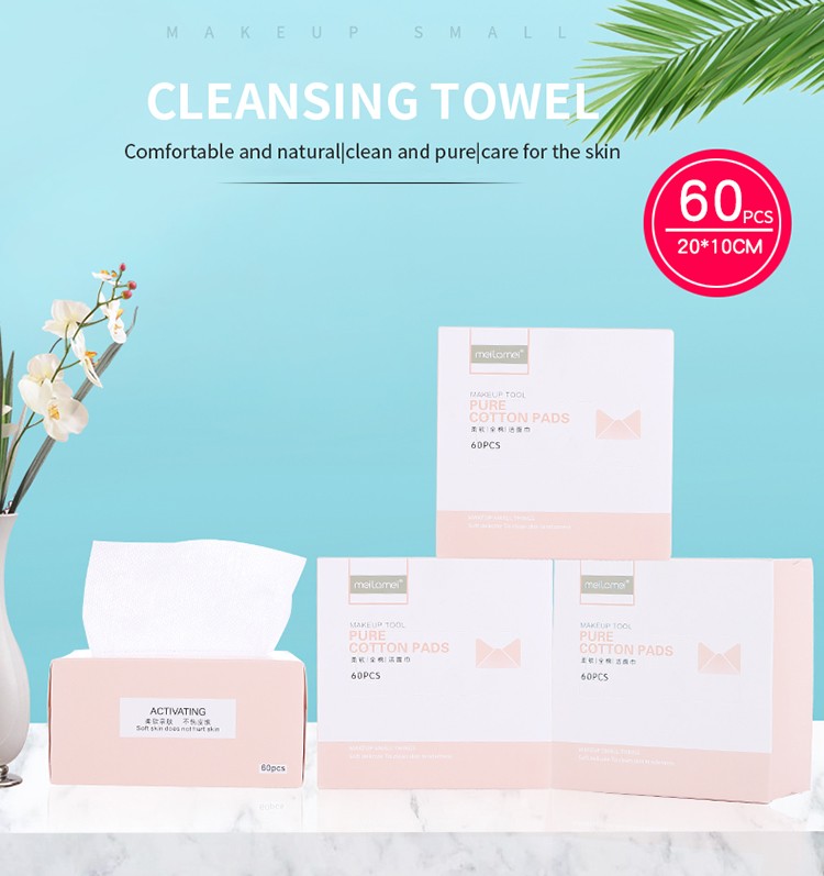 Meilamei extraction type 60 pieces thin save water disposable makeup remover cotton pad with paper box M006