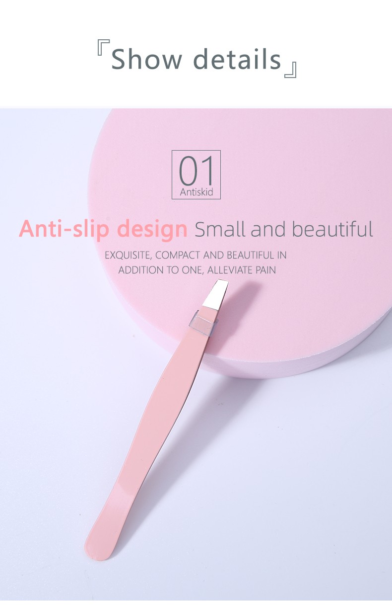 Wholesale Professional eyebrow tweezer Hair Remover Packaging pink tweezers tongs slanted stainless steel  MLM-D004