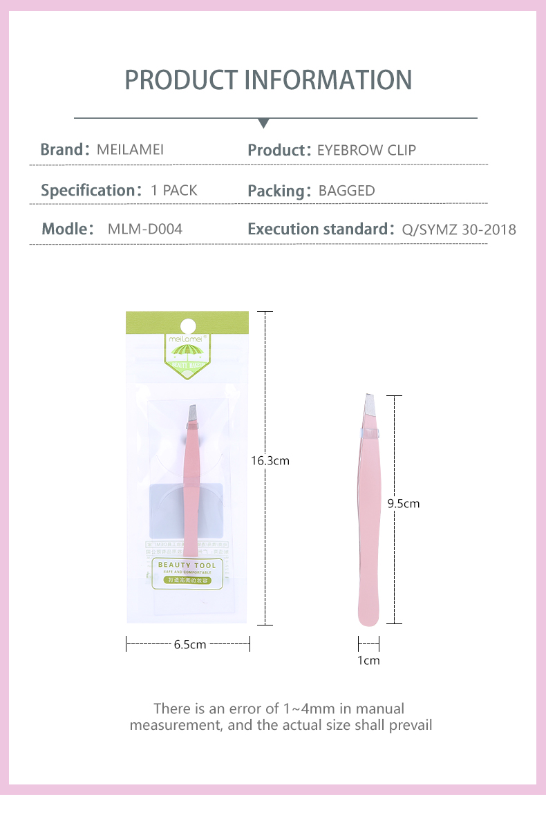Wholesale Professional eyebrow tweezer Hair Remover Packaging pink tweezers tongs slanted stainless steel  MLM-D004