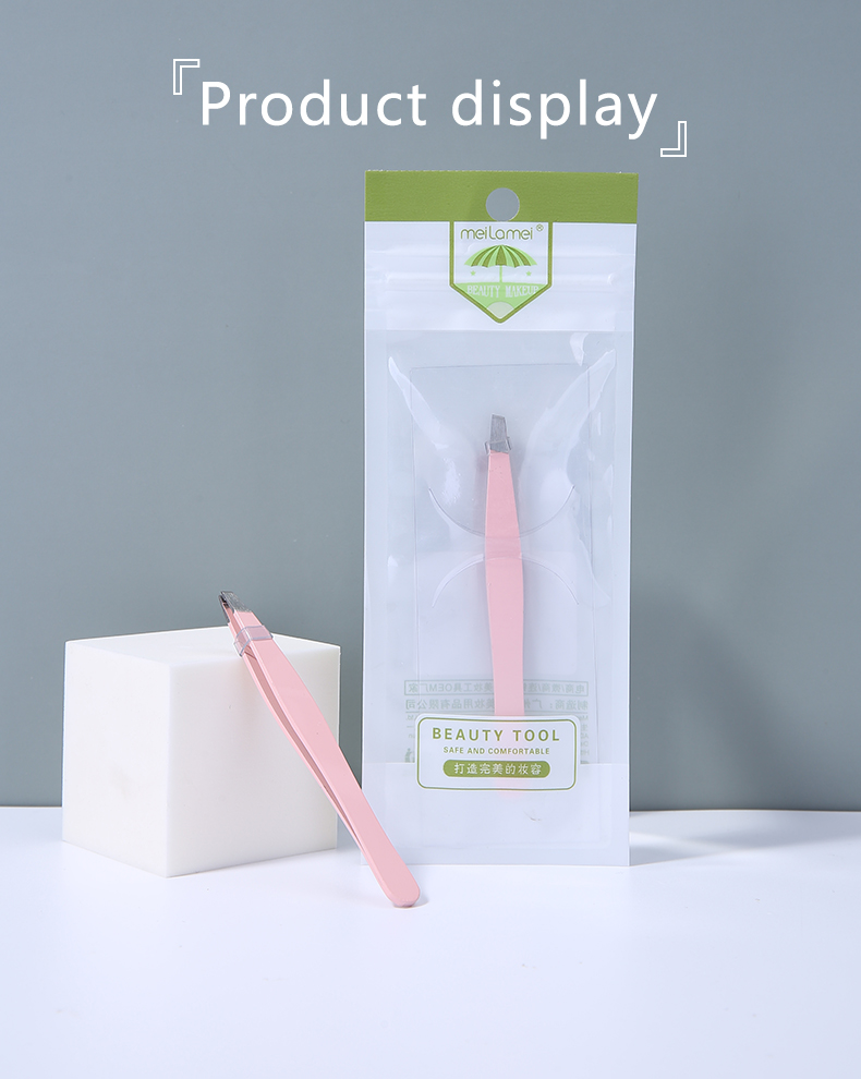 Wholesale Professional eyebrow tweezer Hair Remover Packaging pink tweezers tongs slanted stainless steel  MLM-D004