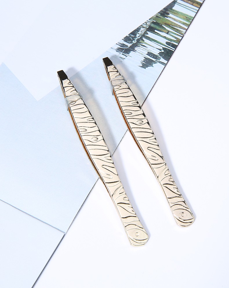 Wholesale Professional Eyebrow Tweezer Hair Remover Packaging Rose Gold Tweezer Tongs Slanted Stainless Steel Eyebrow Clip D005