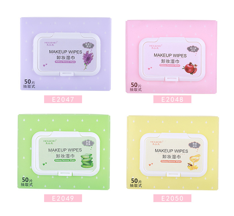 50 counts Manufacturer face cleansing wipes female feminine care cleaning makeup remover wet wipes with fragance