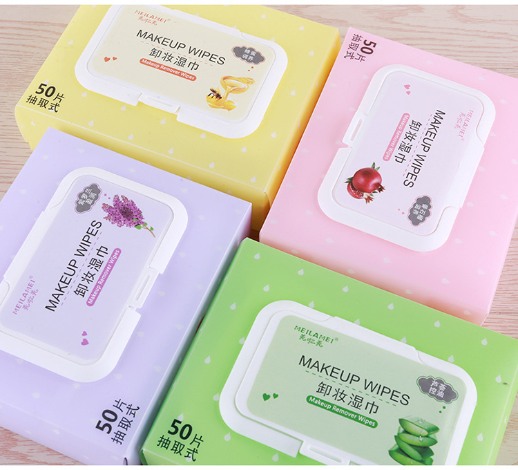 50 counts Manufacturer face cleansing wipes female feminine care cleaning makeup remover wet wipes with fragance