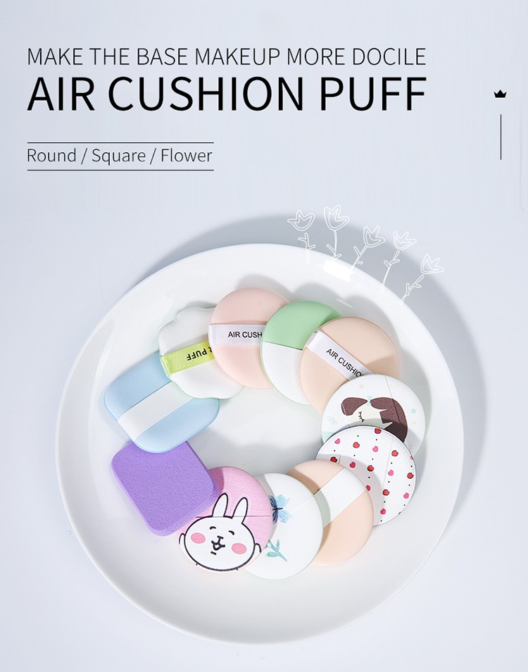 Wholesale Lady Cosmetic Single Pack Variety of Patterns Round Shape Cosmetic Air Cushion Puff Facial Sponge E001