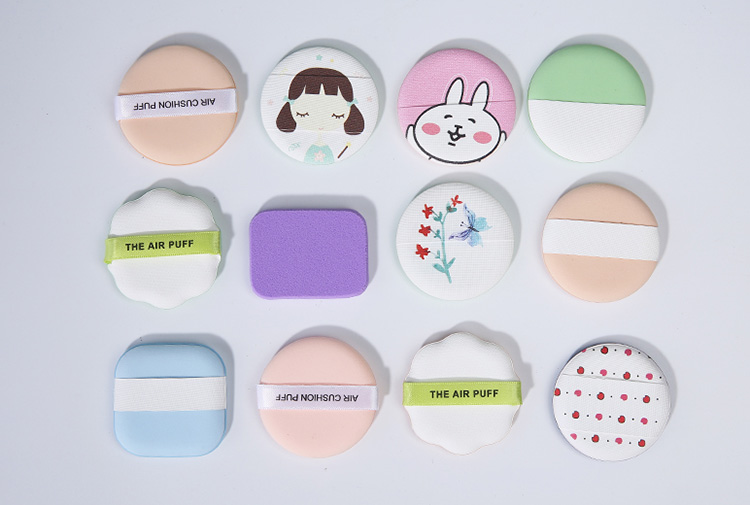 Wholesale Lady Cosmetic Single Pack Variety of Patterns Round Shape Cosmetic Air Cushion Puff Facial Sponge E001