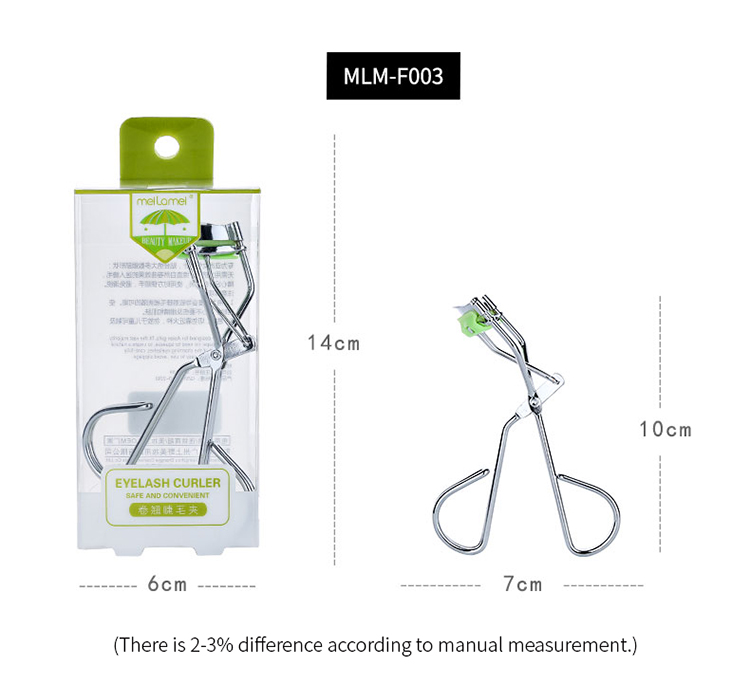 Meilamei wholesale makeup tools eyelash curler with silicone pad private label stainless steel eyelash curler MLM-F003