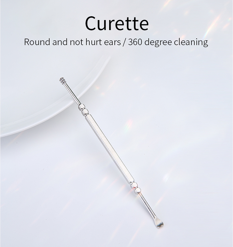 Meilamei Ear Curette Non-slip Handle Stainless Steel Sliver Double Head Lihgted Gracey Ear Curette MLM-P502