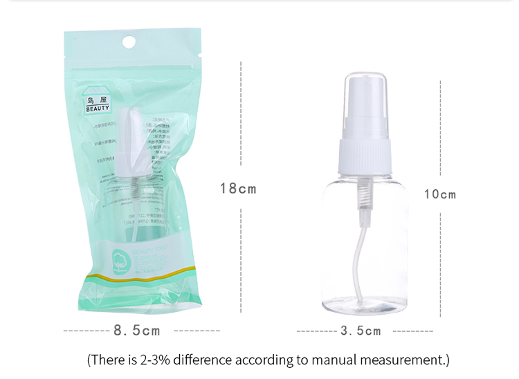 Manufacturer 50ml PET Spray Bottle Transparent Fine Mist Make Up Cosmetic Bottle Travel Pocket Plastic Empty Bottle N554