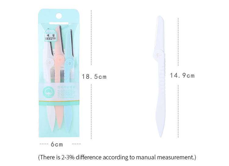 Private Label 3pcs/bag Beauty Eyebrow Razor Set Folding Handle Stainless Steel Shaper Eyebrow Trimmer For Women N253