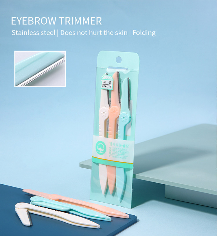 Private Label 3pcs/bag Beauty Eyebrow Razor Set Folding Handle Stainless Steel Shaper Eyebrow Trimmer For Women N253