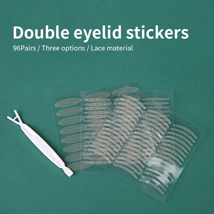 Custom Logo Hot Sell 3shape Portable Lace Double Eyelid Stickers Self-Adhesive Invisible Double Eyelid Tape 96 Pairs SLB-E001