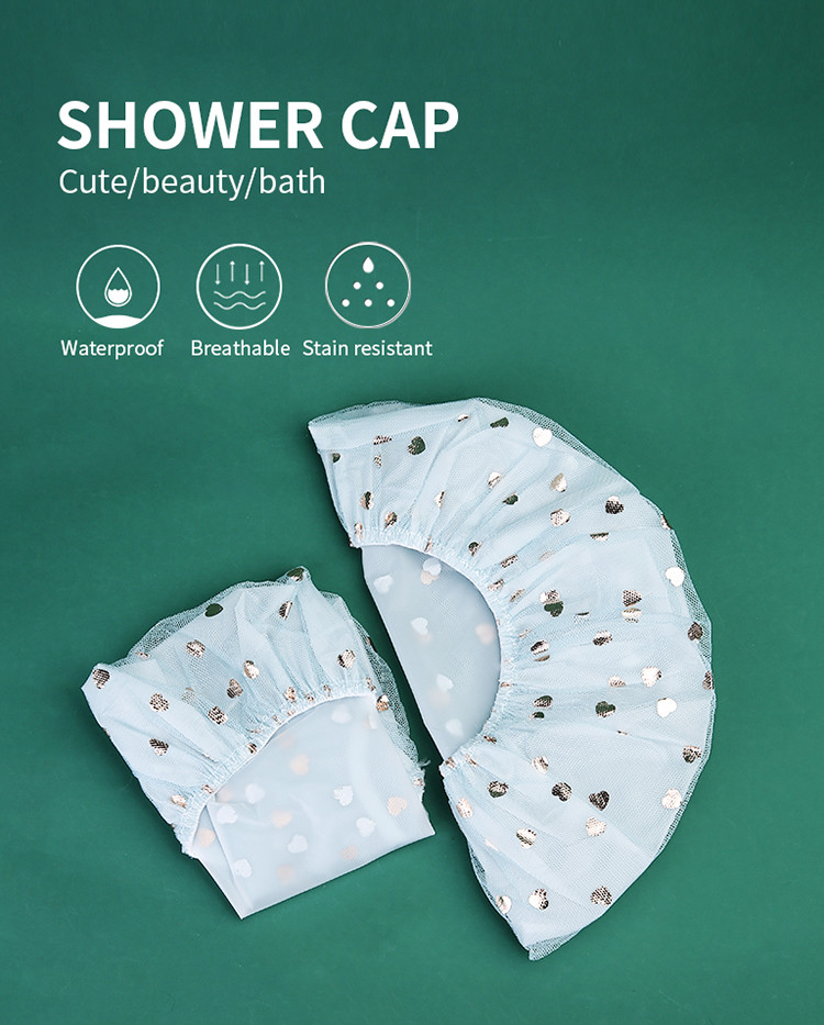 Low MOQ Custom logo Reusable Luxury Plastic Long Hair Waterproof Double-decker Shower Cap Waterproof EVA Elastic Bath SLB-U001