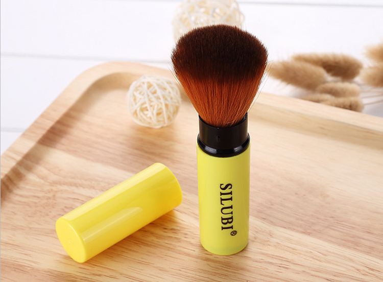 Silubi High Quality Yellow Handle Foundation Powder Brush Nylon Hair Large Fluffy Beauty Face Makeup Retractable Brushes S305