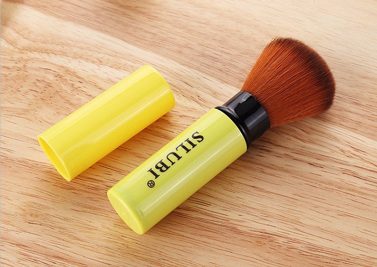 Silubi High Quality Yellow Handle Foundation Powder Brush Nylon Hair Large Fluffy Beauty Face Makeup Retractable Brushes S305