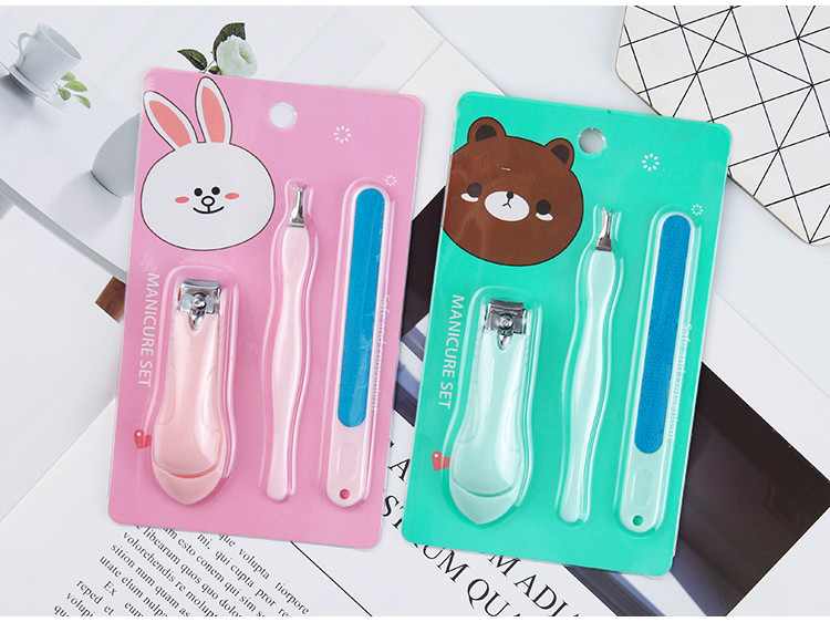 Wholesale Custom Logo Packaging Pedicure Set Pink 3pcs Stainless Steel Nail File Clippers Manicure Set for women S963