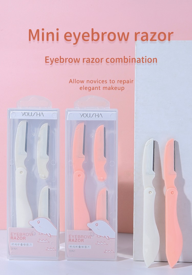 Yousha 1 2pcs Wholesale Eyebrow Trimmer Women Beauty Eyebrow Shaper Custom Metal Folding Eye Brow Razor Yx114