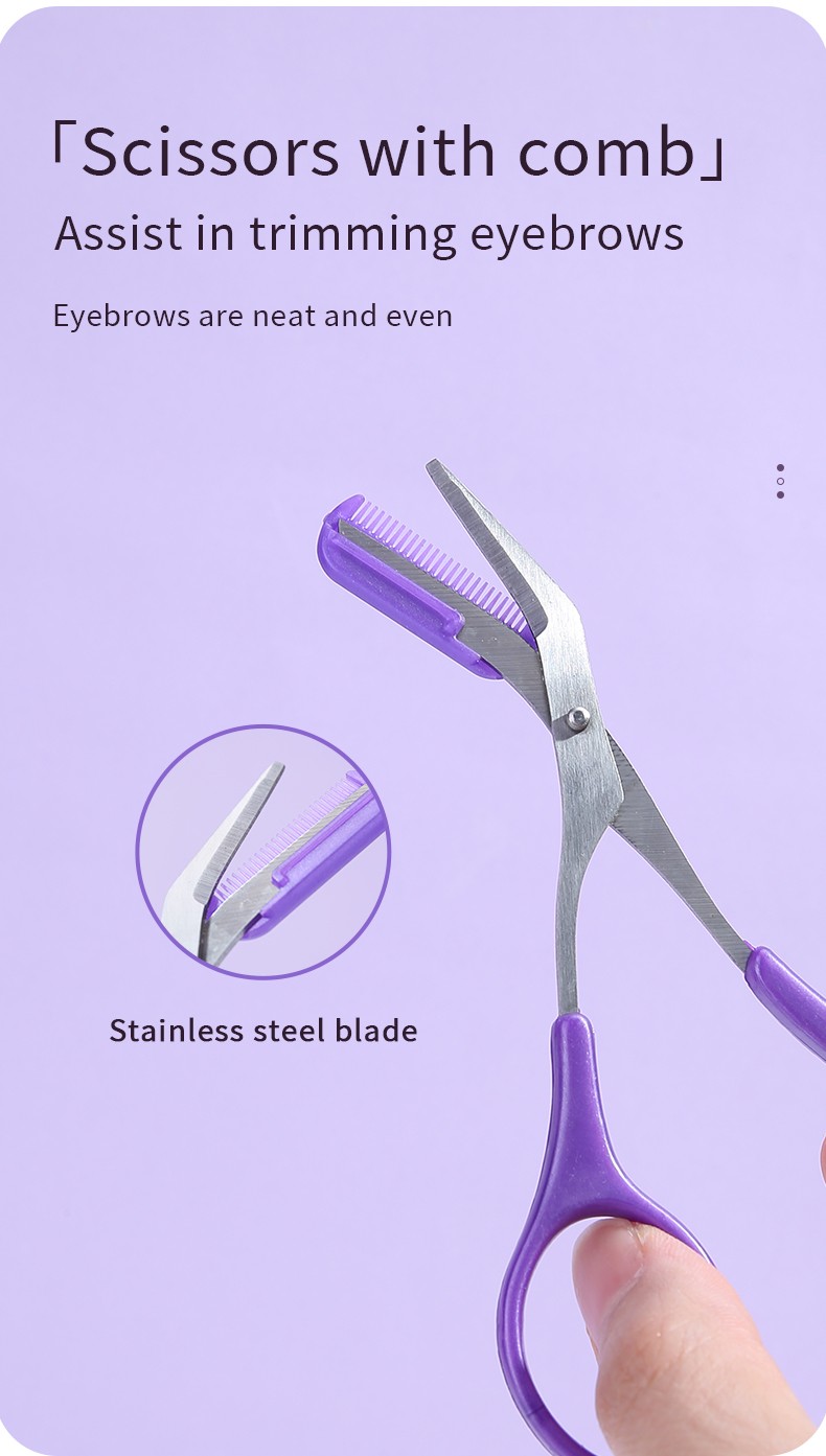 Lameila Newest Purple Color Eyebrow Razor Shaper Grooming Facial Hair Cutter 3 In 1 Eyebrow Trimmer Scissors With Comb A970