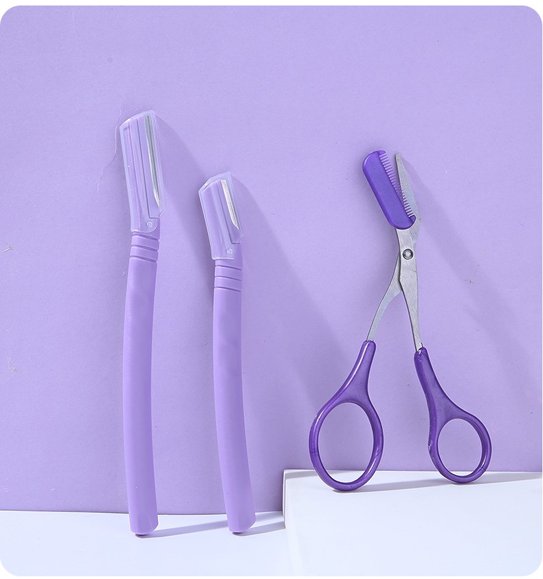 Lameila Newest Purple Color Eyebrow Razor Shaper Grooming Facial Hair Cutter 3 In 1 Eyebrow Trimmer Scissors With Comb A970