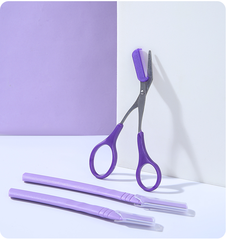 Lameila Newest Purple Color Eyebrow Razor Shaper Grooming Facial Hair Cutter 3 In 1 Eyebrow Trimmer Scissors With Comb A970