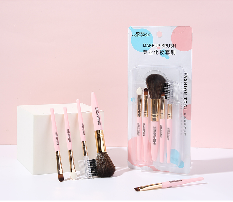 Lameila Ladies All Day Pink Beauty Makeup Tool Soft Women Face Cosmetic 5pcs Makeup Brush Set Makeup Brushes L0964