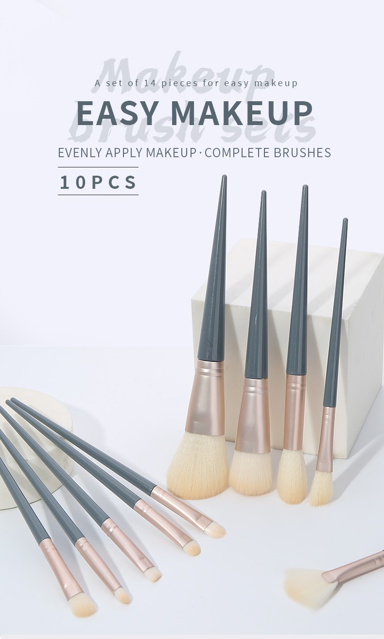 Stylish Design Lady Cosmetic Brush Kits Gold Matte Aluminum Tube  Women Soft Nylon Yellow Hair Gentle 10pcs Makeup Brush Set