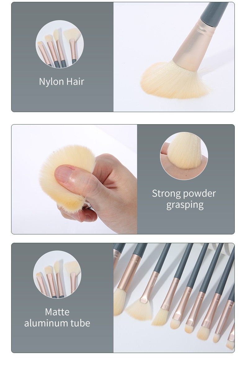 Stylish Design Lady Cosmetic Brush Kits Gold Matte Aluminum Tube  Women Soft Nylon Yellow Hair Gentle 10pcs Makeup Brush Set