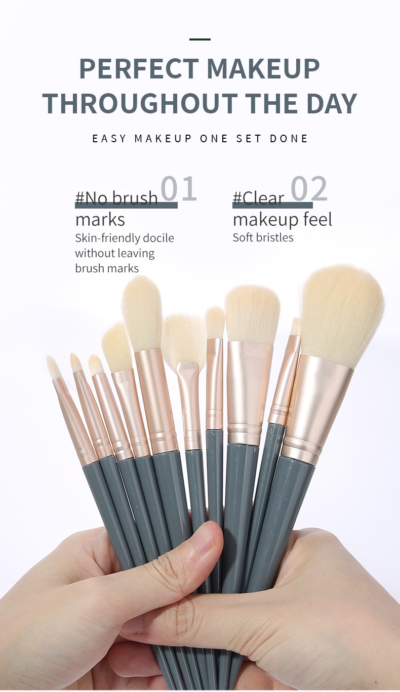 Stylish Design Lady Cosmetic Brush Kits Gold Matte Aluminum Tube  Women Soft Nylon Yellow Hair Gentle 10pcs Makeup Brush Set