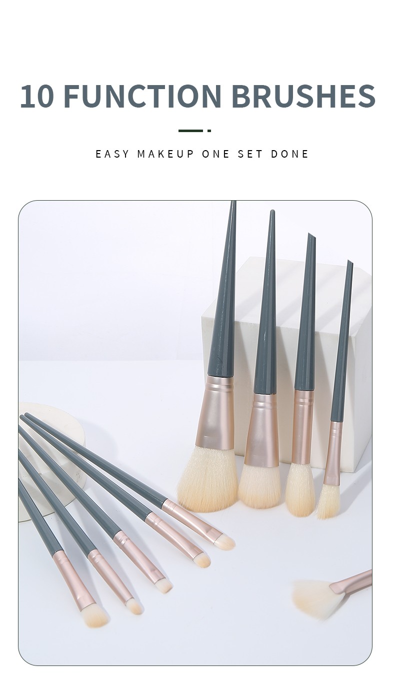 Stylish Design Lady Cosmetic Brush Kits Gold Matte Aluminum Tube  Women Soft Nylon Yellow Hair Gentle 10pcs Makeup Brush Set