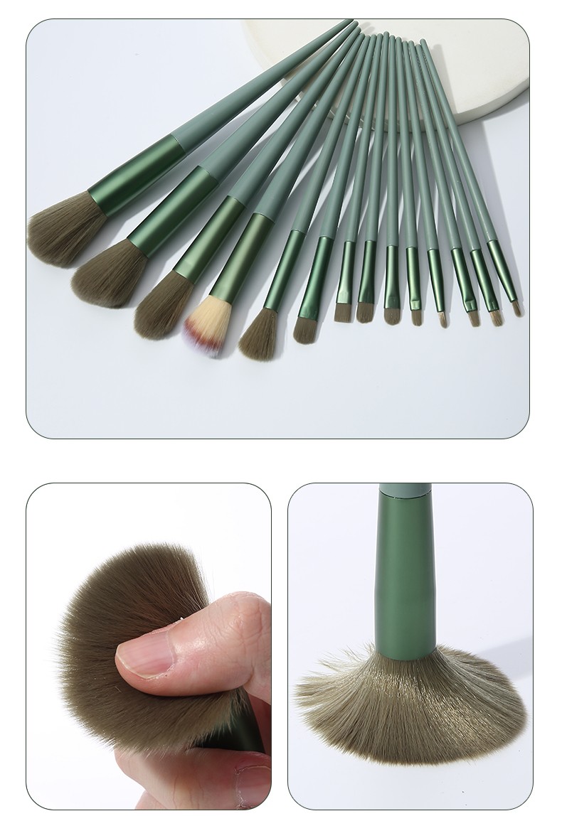 New Women Green Matte Aluminum Tube Professional Complete Brushes Makeup Set Cyan Handle Lady Kits 14pcs Soft Makeup Brush Set