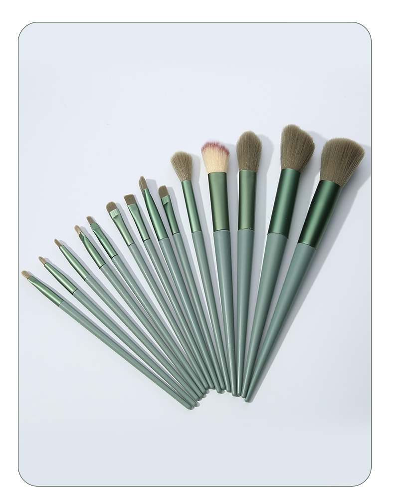 New Women Green Matte Aluminum Tube Professional Complete Brushes Makeup Set Cyan Handle Lady Kits 14pcs Soft Makeup Brush Set